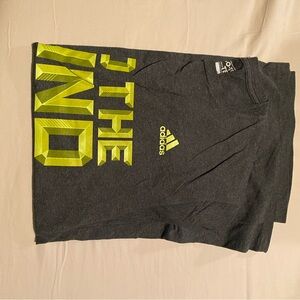 Adidas Men's Charcoal Shorts with Neon Yellow Graphics